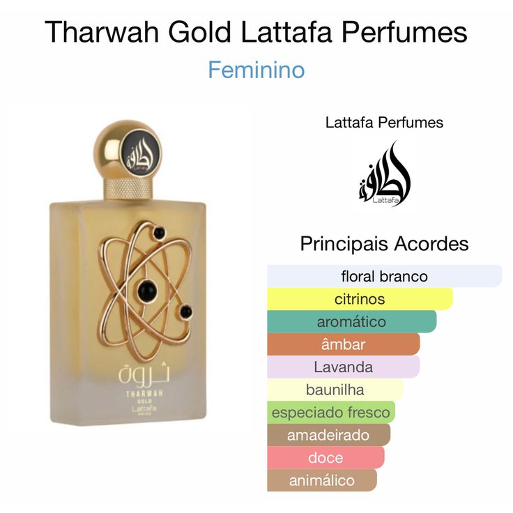 Perfume Árabe Tharwah Gold Lattafa EDP Feminino Oriental Floral Alta Fixação