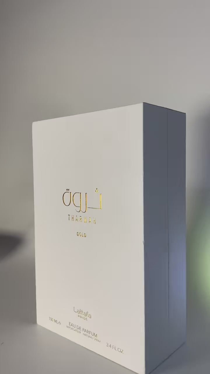 Perfume Árabe Tharwah Gold Lattafa EDP Feminino Oriental Floral Alta Fixação